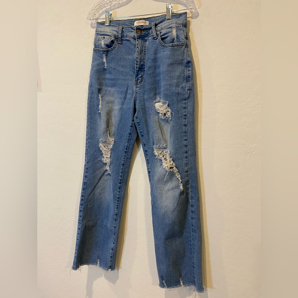Vibrant distressed Straight leg jeans